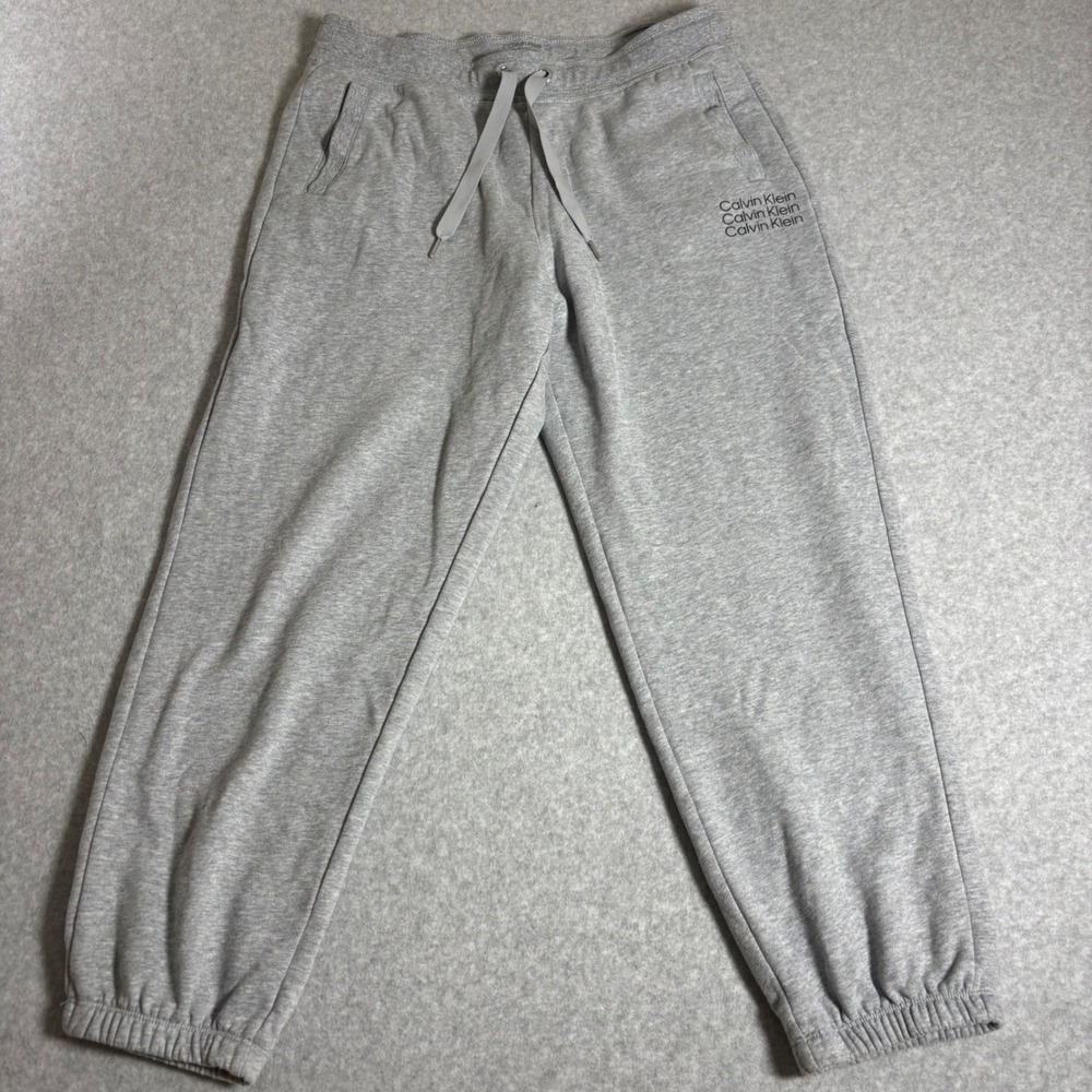Calvin Klein Joggers Mens XL Gray Performance Logo Sweatpants Drawstring Fleece